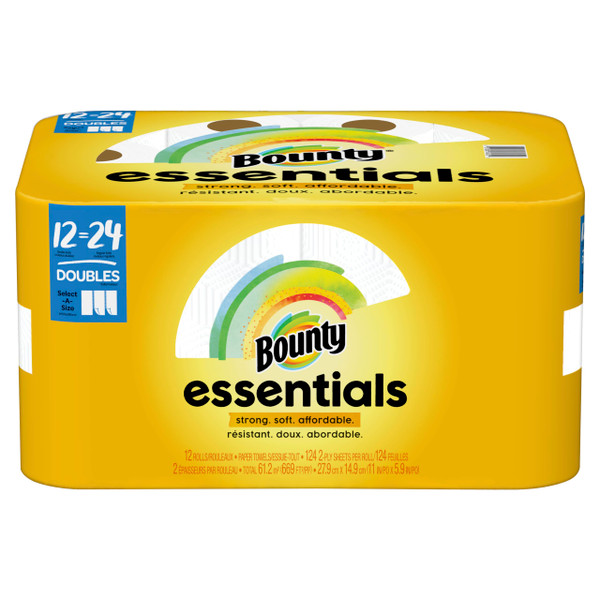 Bounty Essentials Select-A-Size Paper Towels, White, 12 Double Rolls = 24 Regular Rolls, 12 Count