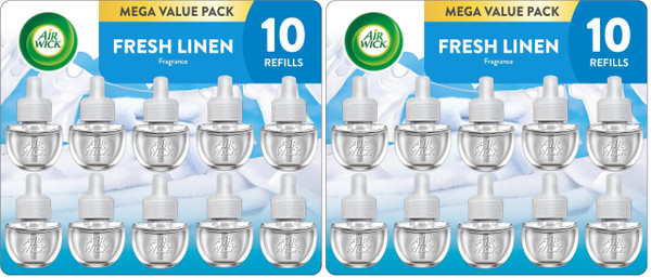 Air Wick Plug in Scented Oil Refill, Fresh Linen | 10ct | Essential Oils | Eco Friendly | Pack of 2