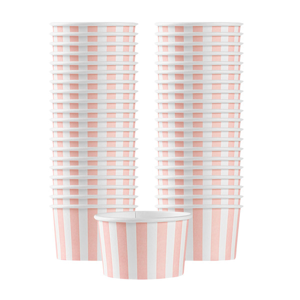 Coppetta 3-Ounce Dessert Cups, 200 Disposable Ice Cream Cups - Lids Sold Separately, Striped, Pink And White Paper FroYo Bowls, For Hot And Cold Foods, Perfect For Gelato Or Mousse - Restaurantware