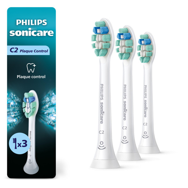 Philips Sonicare C2 Plaque Control - Genuine Replacement Electric Toothbrush Heads, White, 3 Pack, HX9023/65