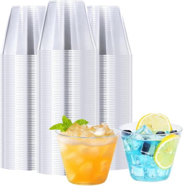 BYSNOW 300 Pack 9 oz Clear Disposable Plastic Cups, Clear Plastic Cups Tumblers Cocktail Glasses, Disposable For Holiday, Wedding, Party