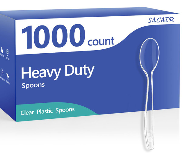 SACATR 1000 Count Clear Plastic Spoons Bulk - Plastic Silverware Spoons Heavy Duty, Premium Disposable Spoons, BPA-Free, Heat Resistant, Suitable for Parties, Events, and Everyday Use