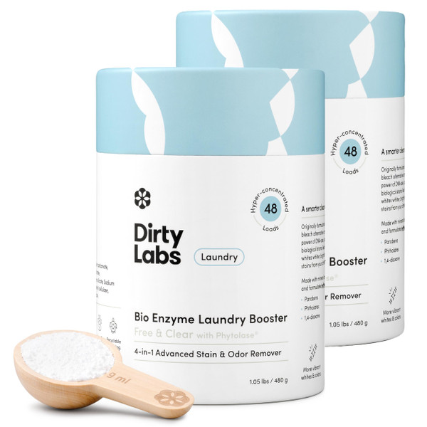 Dirty Labs | Scent Free | Bio Enzyme Laundry Booster | 2-Pack = 96 Loads | Hyper Concentrated | High Efficiency & Standard Machine Washer | Nontoxic, Biodegradable | Stain & Odor Removal Booster