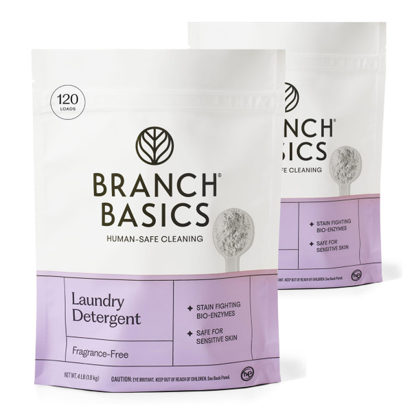 Branch Basics Laundry Detergent – 2 Pack, 4lbs per | Plant & Mineral-Based Formula | Lifts Stains & Removes Odor | Plastic-Free, Fragrance-Free & Safe for Sensitive Skin