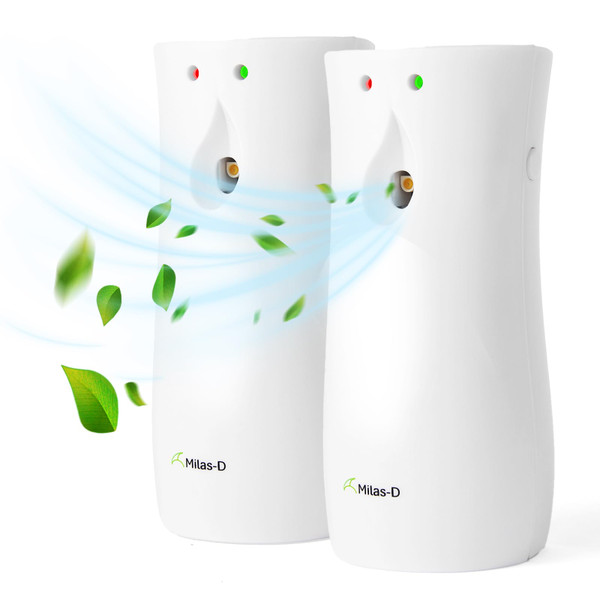 Automatic Air Freshener Spray Dispenser (2-Pack), Custom Timing (Day/Night/24H, 7.5/15 min), Wall Mounted or Free Standing, for Home and Commercial, Compatible with Glade Refill Can, White, Milas-D