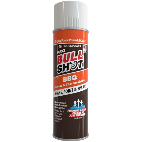 Bull Shot BBQ Pro, Foaming Grill Cleaner, AS SEEN ON TV, Professional Strength Foam Spray Emulsifies Burnt Grease & Char on Grates, Racks, Pans, Smokers & Griddles Cleans in Just 10 Min - Made in USA