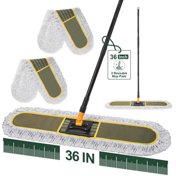 Ylebs 36" Commercial Dust Mops for Floor Cleaning with Replacement Mop Pad, Heavy Duty Large Dust Mop for Hardwood Floors,Industrial Floor Duster Wet Dry Mop for Office Garage Warehouse Factory Mall