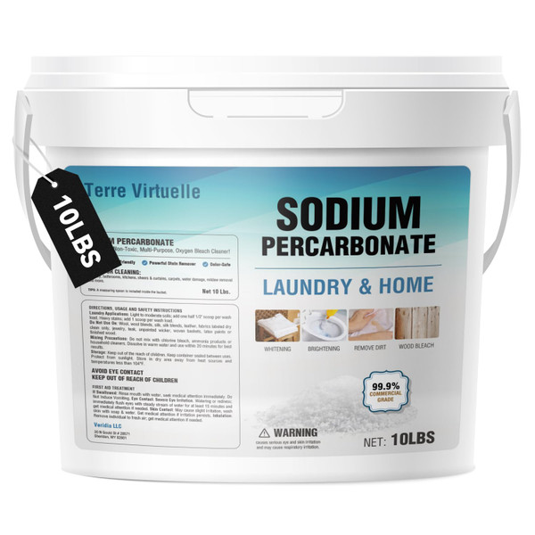 Terre Virtuelle Sodium Percarbonate – Oxygen Bleach Powder & Laundry Booster – Multi-Purpose Cleaner for Stain Removal, Whitening, Deodorizing – Chlorine-Free (10LB)