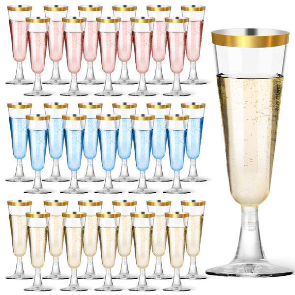 200 Pack Plastic Champagne Flutes with Gold Rim, 5.5 Oz Clear Disposable Plastic Champagne Glasses, Wine Glasses Cups for Wedding Celebration Birthday Party Wine Tasting New Years Eve Party Supplies