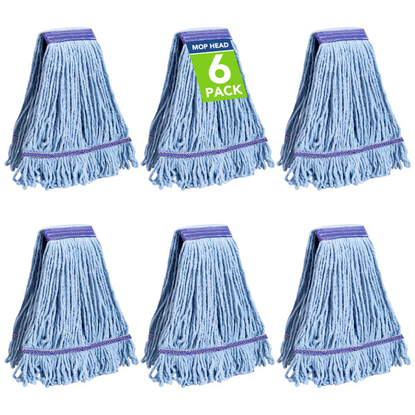 6 Pack Commercial Mop Head Replacement – Heavy Duty Mop Head for General and Floor Cleaning | Industrial Wet Mops | Washable Refill, Reusable, Looped End Mopheads | Hardwood, Concrete