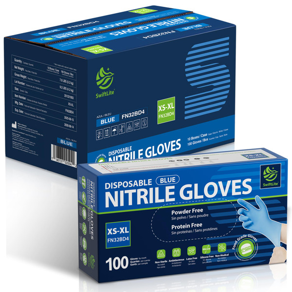 SWIFTLITE Food Safe Disposable Gloves, Blue Nitrile Rubber Gloves, Latex-Free Powder-Free for Food Prep, Cooking, Cleaning (Small, 1000)