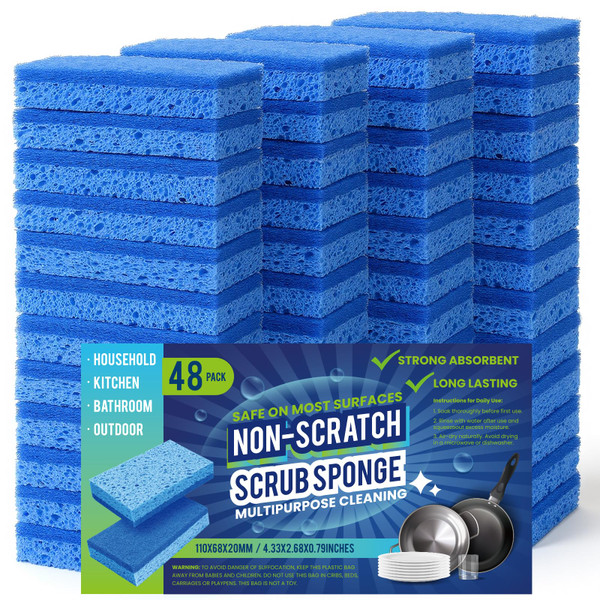 Metflavor Kitchen Sponges, 48 Count, Non-Scratch Scrub Sponge, Dual Sided Cleaning Sponges for Dishes, Kitchen, Bathroom