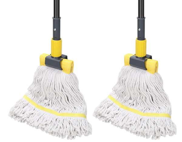 KeFanta 2 Pack Commercial Mop Heavy Duty Industrial Mop with Long Handle,60" Looped-End String Wet Cotton Mops for Floor Cleaning,Home,Kitchen,Office,Garage and Concrete/Tile Floor