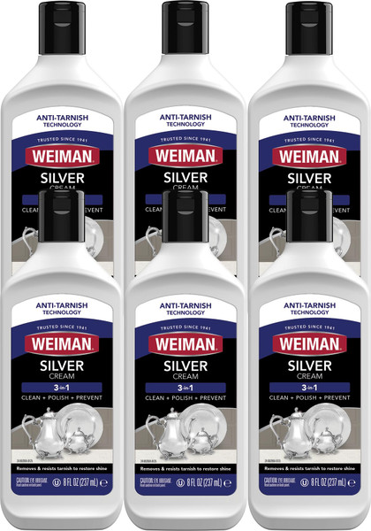 Weiman Silver Cream Cleaner 3-in-1, Anti-Tarnish Technology, Safely Clean, Polish, Shine & Restore, Removes & Prevent Tarnish (Pack of 6)