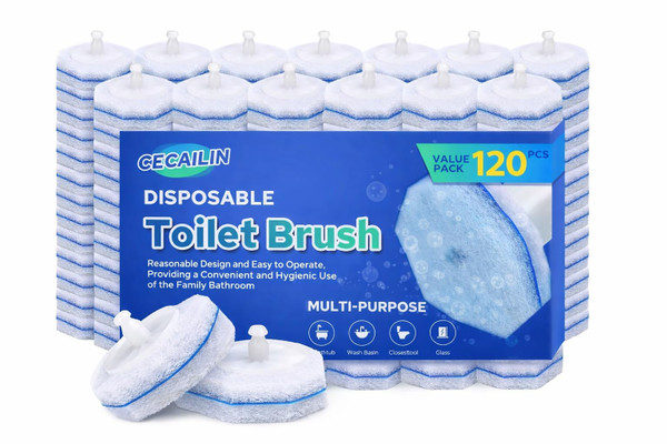 Cecailin 120pcs Disposable Toilet Brush Refills, Bulk Toilet Bowl Cleaner Refill Pads, Compatible with Most Toilet Cleaning Wands, High-Value Scrubber Replacement Heads, 120 Count