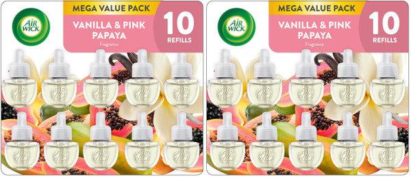 Air Wick Plug In Scented Oil Refill, 10ct, Vanilla and Pink Papaya, Air Freshener, Essential Oils, (Pack of 2)