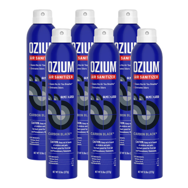 Ozium Air Sanitizer Spray - Room Odor Eliminator for Home, Car, and Office - Carbon Black - 8 oz Can - 6 Pack