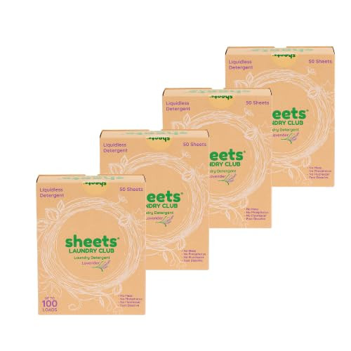 Sheets Laundry Club Laundry Detergent Sheets Lavender, 4-Pack, Calming Floral Scent, Eco-Friendly, Dissolvable Sheets