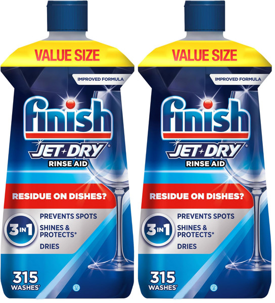 Finish Jet-Dry Dishwasher Rinse Aid, Compatible with Dishwasher Detergent, Prevents Spots & Residues, Dries, Shine & Protects, 32 oz, 315 washes (Pack of 2)