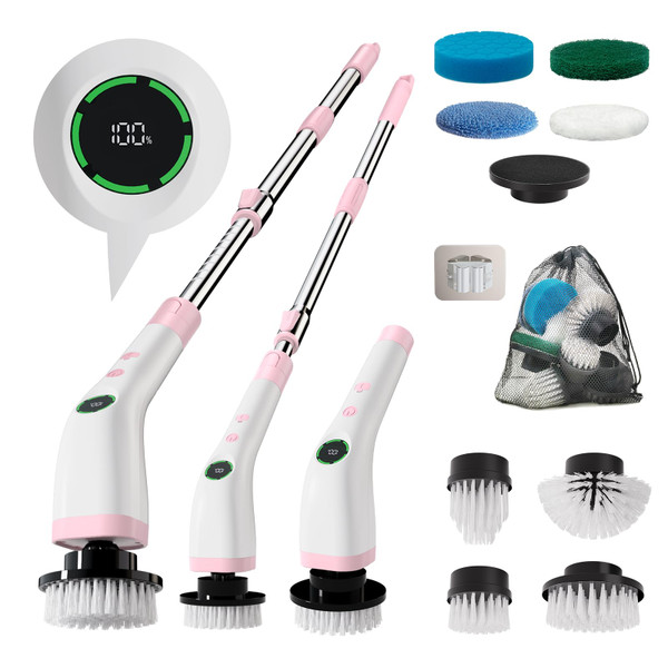 Swyprrix Electric Bathroom Cleaning Brush, Cordless Spin Scrubber Full Body Waterproof IPX7 with Adjustable Handle, 8 Replaceable Brush Heads for Bathtub/Kitchen/Window/Home -SD-CTB01