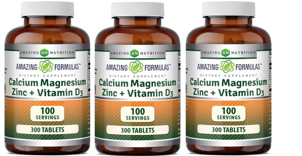 Amazing Formulas Calcium Magnesium Zinc with Vitamin D3 Supplement | Non-GMO | Gluten Free | Made in USA (300 Count | 3 Pack)