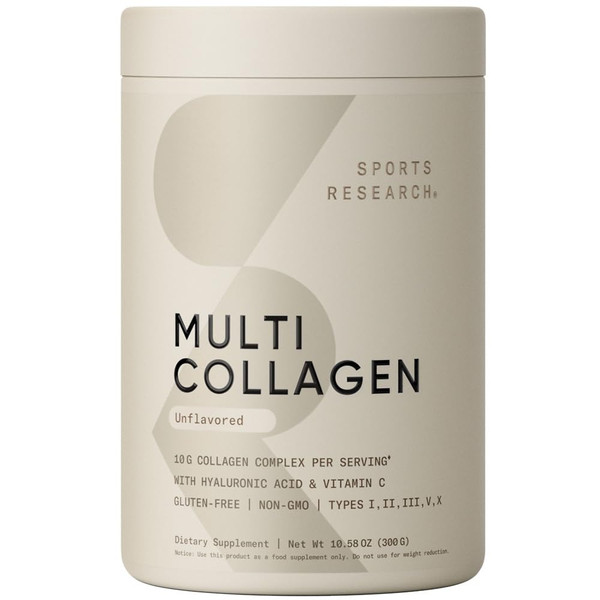 Sports Research Multi Collagen Protein Powder (Type I, II, III, V, X) with Hyaluronic Acid + Vitamin C | 5 Types of Food Based Collagen, 30 Servings (Unflavored)
