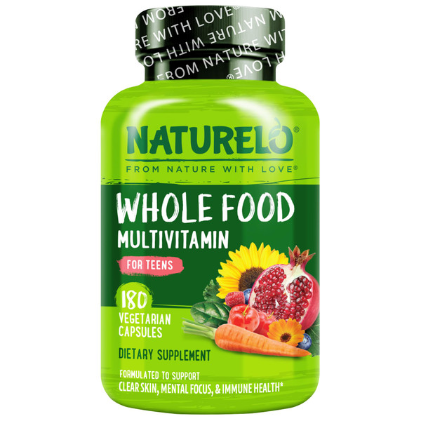 NATURELO Multivitamins for Teenage Girls/Boys, 180 Capsules, Whole Food Multivitamin with Minerals, Non-GMO, Vegetarian