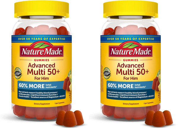 Nature Made Advanced Multivitamin Gummies 50 + for Him, Mens Multivitamins Gummies with Magnesium Citrate, Vitamin D3, Zinc, All 8 B Vitamins, 84 Multi Vitamins, 28 Day Supply,(Pack of 2)