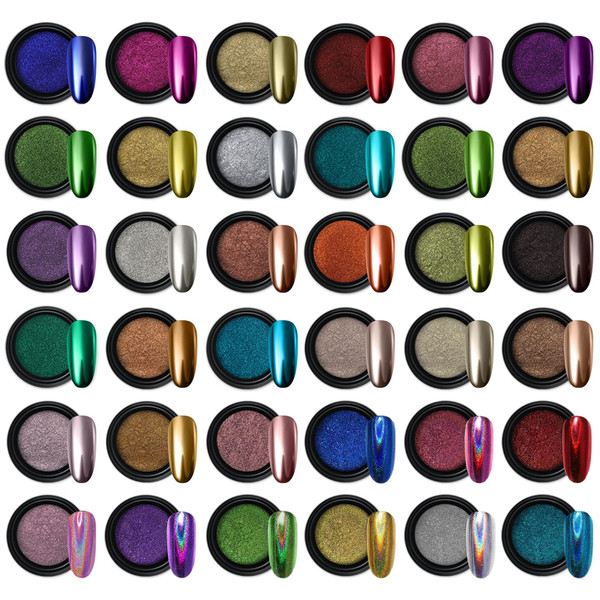 Artdone 36 Jars Chrome Nail Powder Nail Art Fimo Decoration Metallic Mirror Effect Holographic Aurora Chameleon Pigment Powder 1g/Jar Pearl for Resin Craft & Nail Art
