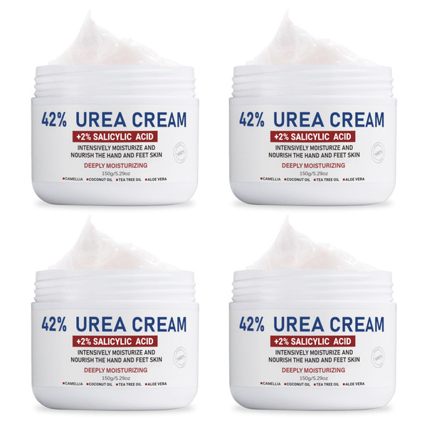 OUKEYA Urea Cream 42% plus Salicylic Acid 2%, Intensive Moisturizer for Dry, Rough Feet and Hands, Deep Hydration, Gentle Exfoliation, Pack of 4
