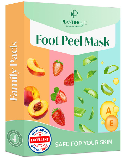 PLANTIFIQUE Foot Peeling Mask 4 Pack | Dermatologically Tested Repairs Heels & Removes Dry Dead Skin for Baby Soft Feet | Exfoliating Foot Peel Mask for Dry Cracked Feet