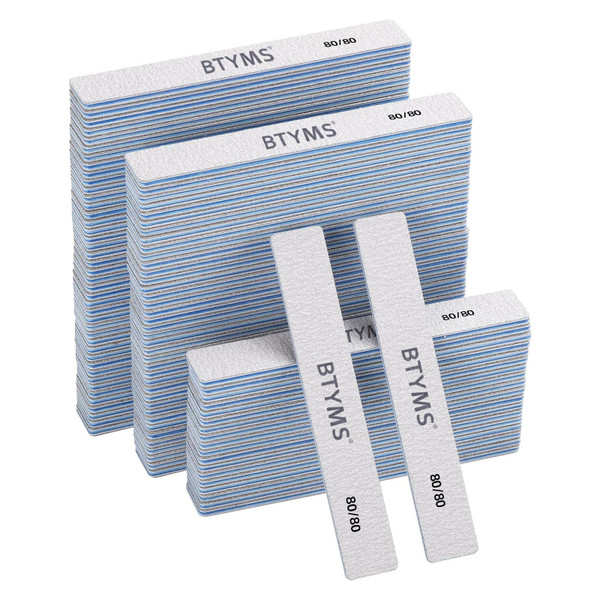 100 Count 80/80 Grit Rectangle Nail Files Reusable Coarse Nail File Double Sided Emery Boards Manicure Tools for Acrylic Nails