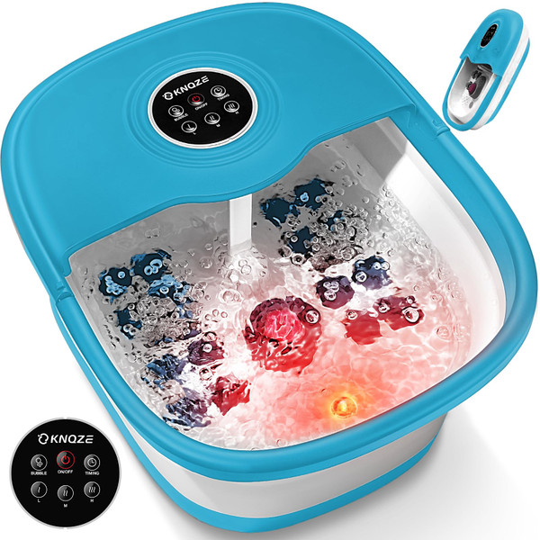 KNQZE Collapsible Foot Spa with Heat, Remote Control, Temperature Control, Bubbles, Pumice Stone, Red Light, Timer, 16 Massage Roller Pedicure Foot Bath Tub Foot Soaker for Relaxation & Stress Relief