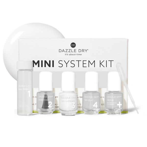 Dazzle Dry Mini Kit 4 Step System - White Lightning - A true stark white. Full coverage cream. (5 Piece Kit / 5 Manicures)
