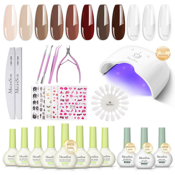 MelodySusie Gel Nail Kit with P-ART06G Cordless UV Lamp Rechargeable LED UV Light with Smart Sensor Classic Popular Colors Plant Based Nails Polish with Top Base Coat Builder Gel Beginner Nail Kit