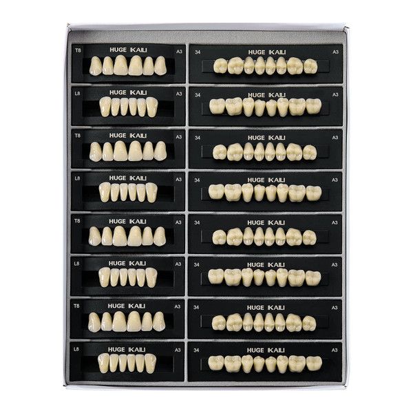112 Pcs Dental Acrylic Resin Denture False Teeth Shade A3 T8, 4 Sets Synthetic Polymer Resin Fake Teeth for Replacement, Halloween, DIY (28pcs/set)