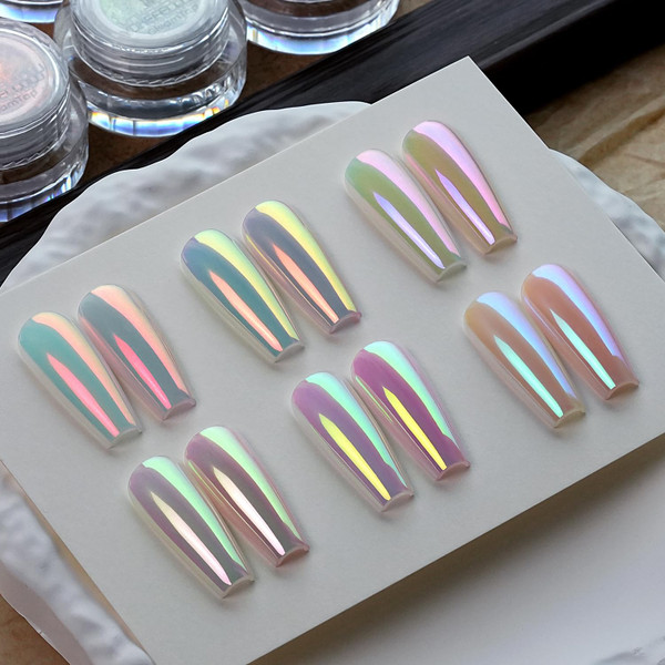 Yokefellow GleamTap Cushion Holographic Aurora Chrome Nail Powder -Holo Nail Art Glitter Decoration Manicure Pigment for Nail Salon(GTKIT-01)