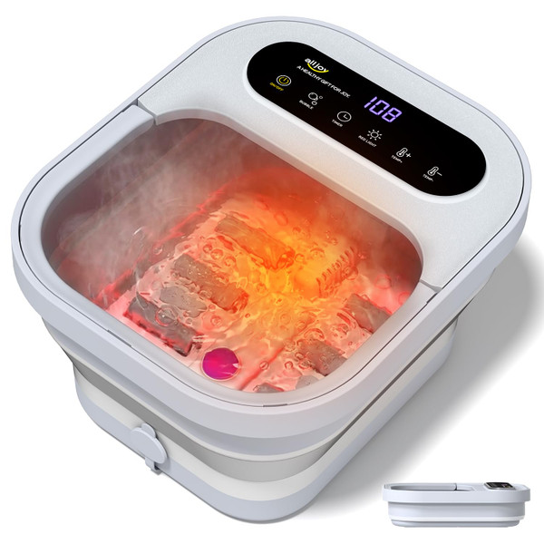ALLJOY Collapsible Foot Spa with Heat, Pedicure Foot Bath with Bubbles & 6 Rollers, UL-Listed Rapid PTC Heating Foot Soaking Tub for Stress Relief, Relaxation Gift for Women & Men, Nurses & Teachers