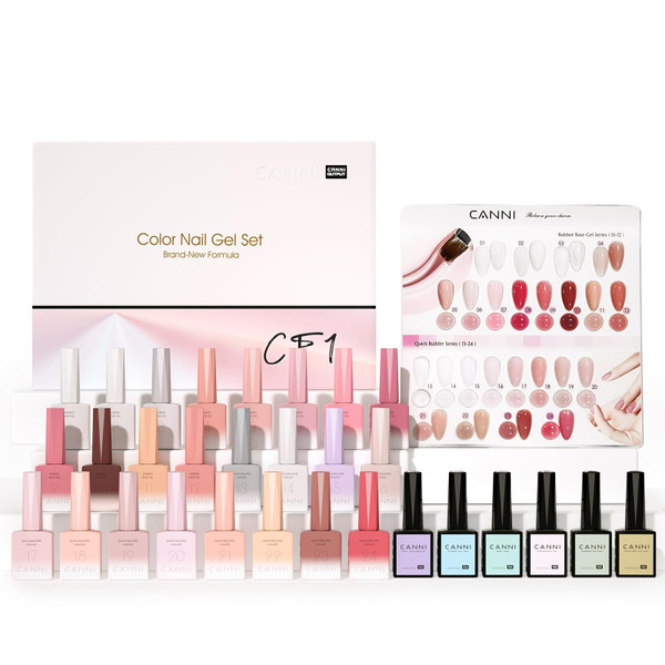 CANNI CF1 Gel Nail Polish Set, 30 Pcs 9 ml Jelly Pink Gel Polish Soak Off LED Natural Nail Polish Set Art Starter Manicure Salon DIY at Home