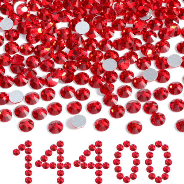 Beadsland Flatback Rhinestones Bulk,14400pcs Red Rhinestones for Crafts Clothes DIY Decoration, Light Siam, SS20, 4.6-4.8mm