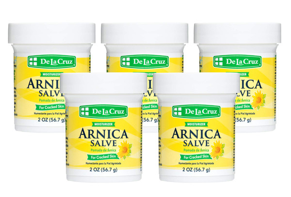 De La Cruz Arnica Salve Foot Care Cream for Dry Cracked Heels & Feet, Skin Care, Hand Salve, 24 Hour Moisture Balm - (2 Ounces - 5 Jars)