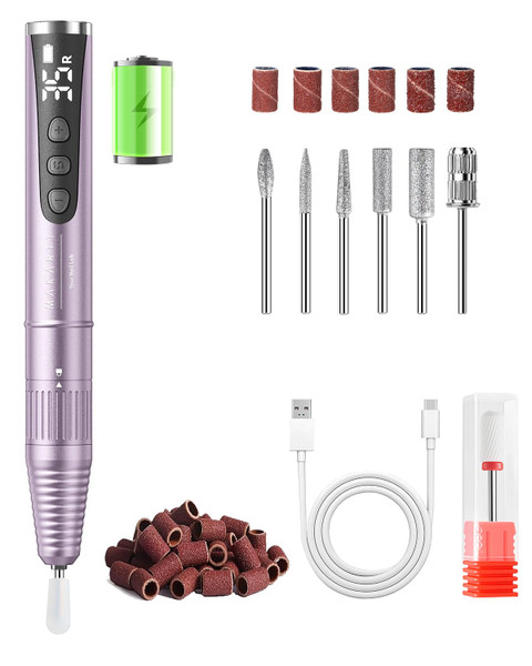 Makartt Cordless Nail Drill: Rechargeable 35,000 RPM E-File, Purple