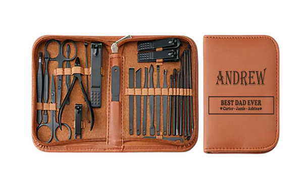 26 Piece Personalized Leatherette Travel Manicure Set, Stainless Steel - Leatherette Travel Manicure set - Stainless steel manicure set - Gift for Mom & Dad - Gift for Girlfriend & Boyfriend