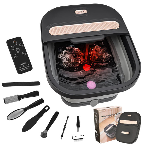 FOFOJÔY Collapsible Foot Spa Bath with Massager and Heat and Bubble Jets, Temperature Control, Remote Control, Pumice Stone, Pedicure Foot Spa for Relaxation Gift for Women Man