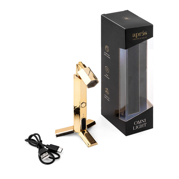 APRÉS Omni Light, Gel-X UV LED Lamp, Flash Curing Wand, Handheld or Standing Cordless Nail Lamp for Gel Nails (Gold)
