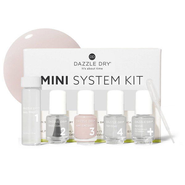 Dazzle Dry Mini Kit 4 Step System - Touch of Love, a pale chalky pink. Semi-sheer cream. (5 Piece Kit / 5 Manicures)