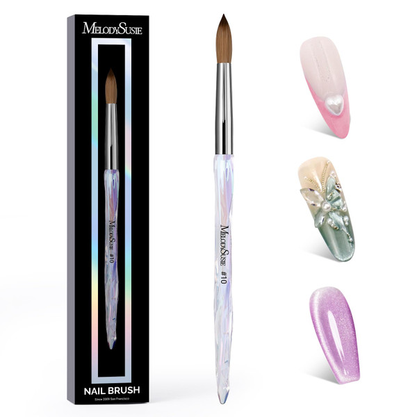 MelodySusie Kolinsky Acrylic Nail Brush, 100% Pure Kolinsky Hair, Professional Nail Brush for Acrylic Powder Nail Extension and 3D Nail Carving, for DIY Home Salon, Size 10