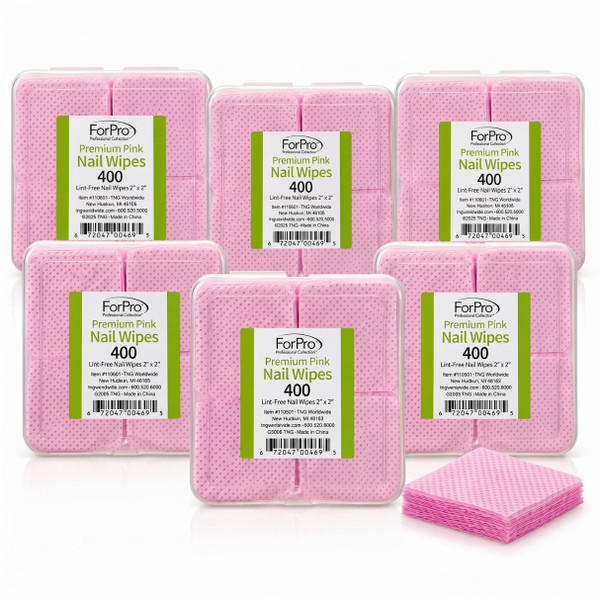 ForPro Premium Lint-Free Nail Wipes, 2400-Count Non-Woven 2" x 2" Wipes for Removing Nail Polish, Pink (Pack of 6)