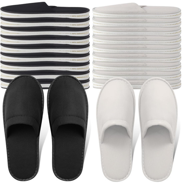 Yeios 20 Pairs Disposable Slippers for Guests Hotel Slippers Non-slip Washable Bulk for Spa House Travel for Adult for Men and Women Light Gray and Black