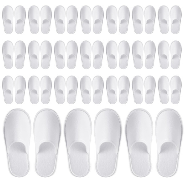 Juvale Disposable Slippers for Guests - Individually Wrapped Spa & Hotel Slippers - Slip-Resistant Shoes - Travel-Friendly Disposable Shoes - Medium (Men’s US 10/Women’s US 11) White - Pack of 24